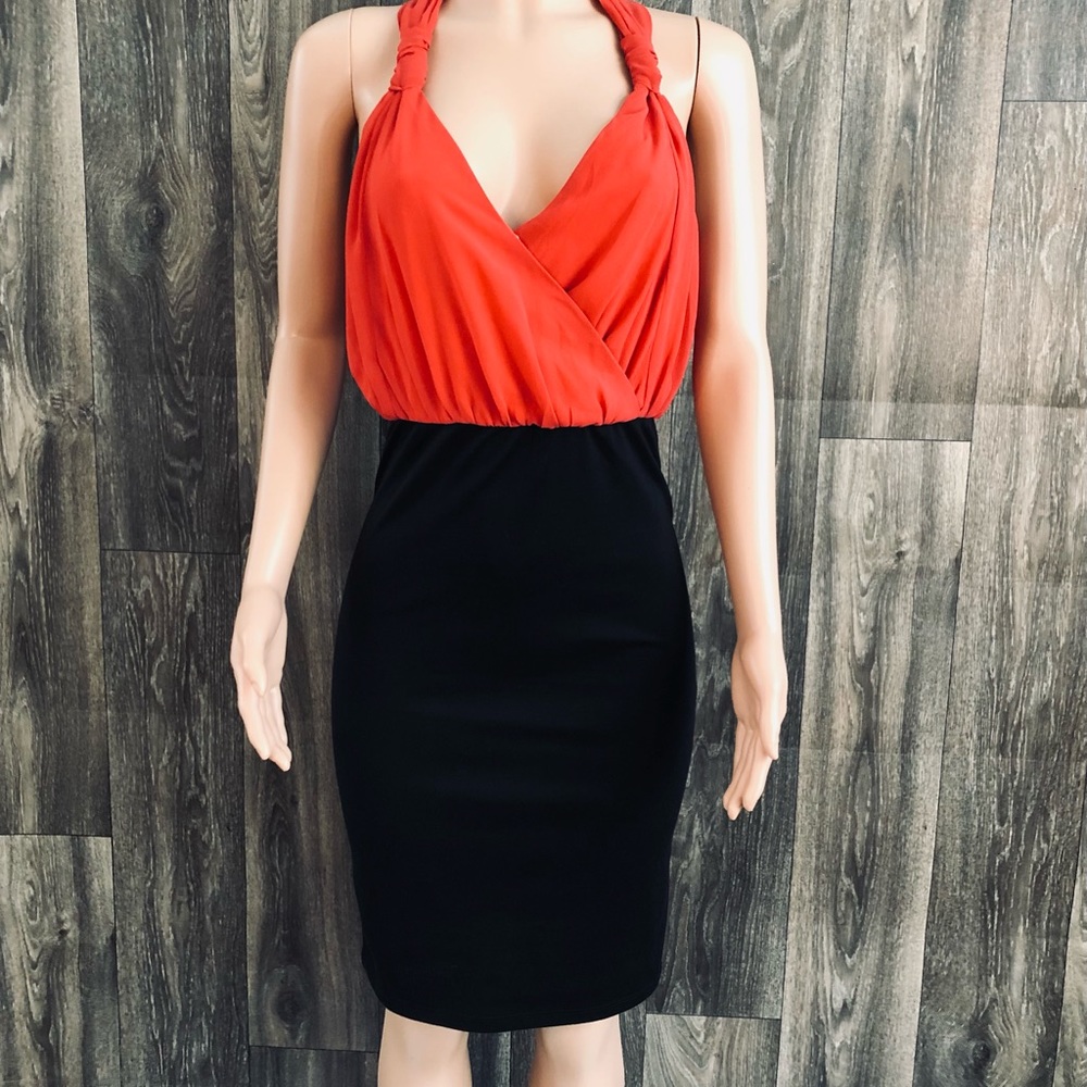 Ya Los Angeles Red and Black Chiffon/Bodycon dress
